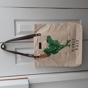 Canvas Market Tote with Leather Handles NWT